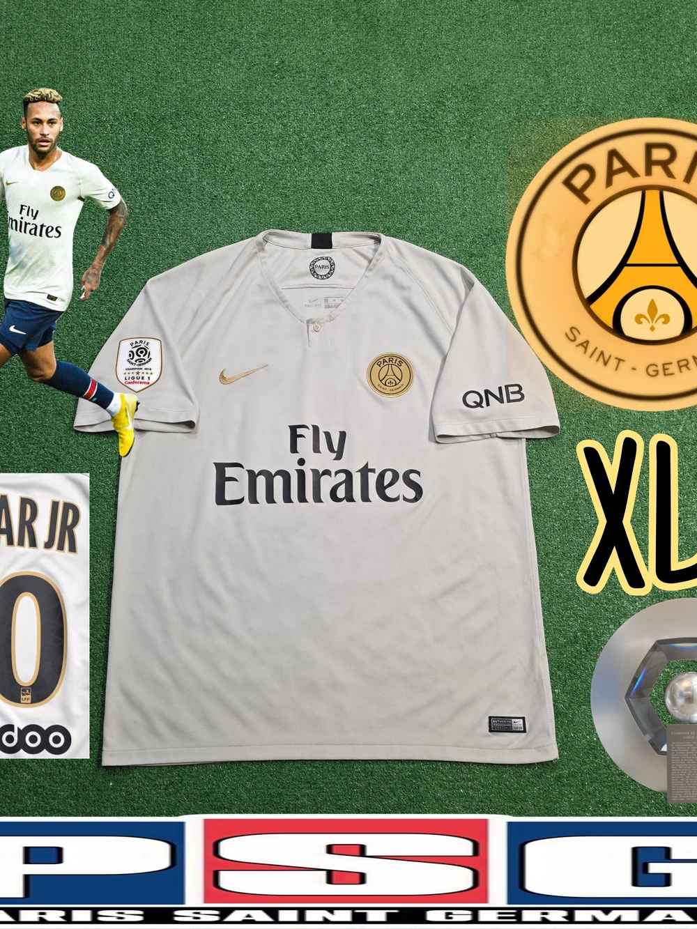Nike PSG Neymar Jr #10 2018/2019 Away Jersey Ligue 1 Patch XL Paris St. Germain